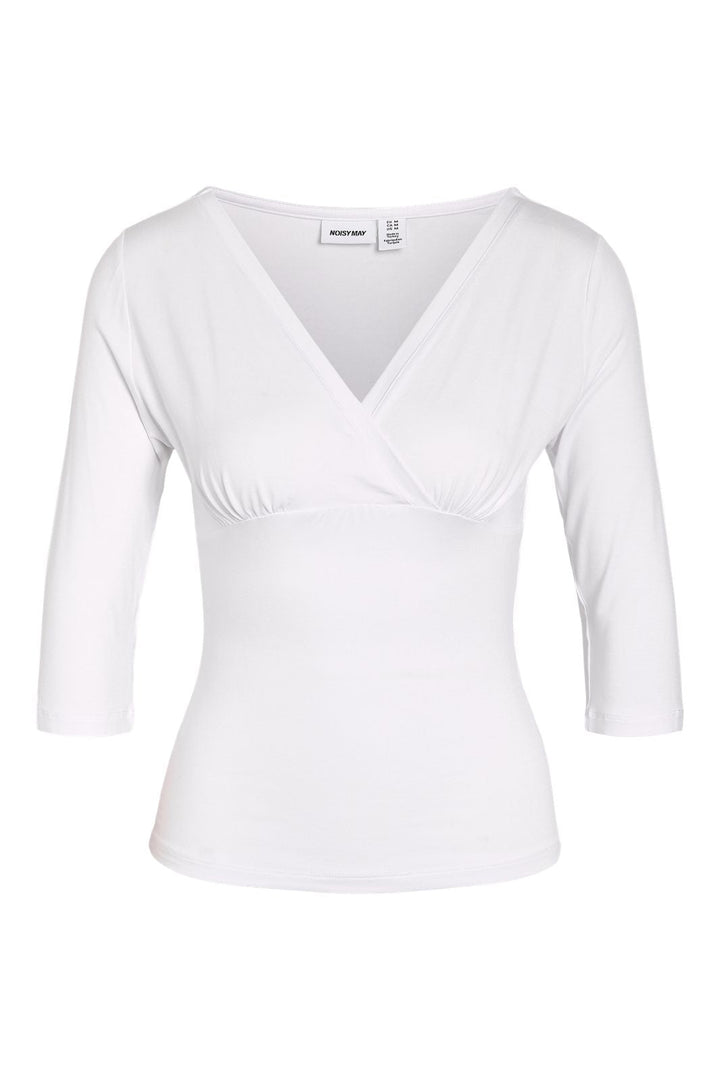 Noisy May - Nmjune 3/4 V-Neck Top - 5239151 Snow White