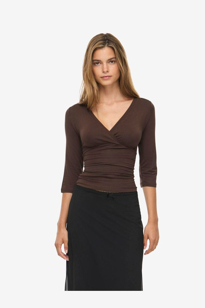 Noisy May - Nmjune 3/4 V-Neck Top - 5249540 Coffee Bean