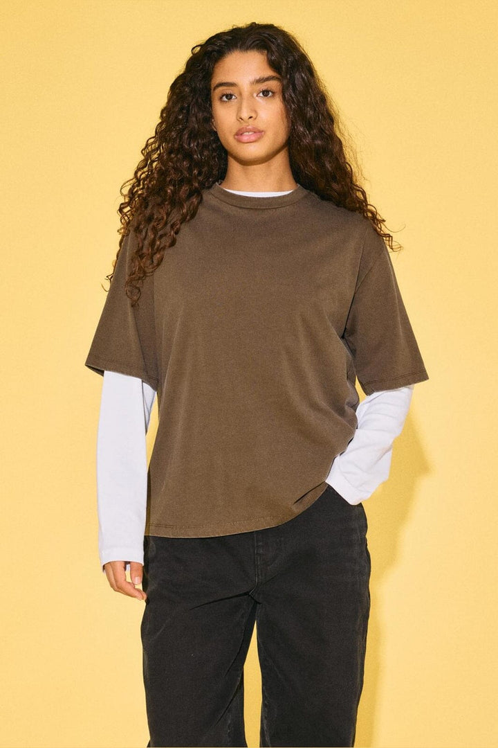 Noisy May - Nmkarla S/S Washed T-Shirt - 5012107 Chocolate Brown Washed