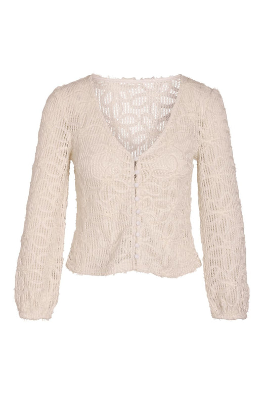 Noisy May - Nmkennedy L/S V-Neck Lace Top - 5231172 Snow White