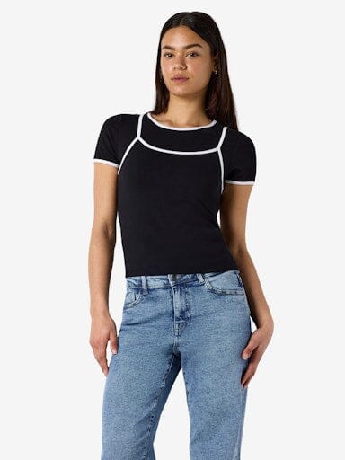 Noisy May - Nmkerry S/S Double Layer Top /Tnt14 - 5164569 Black White T-shirts 