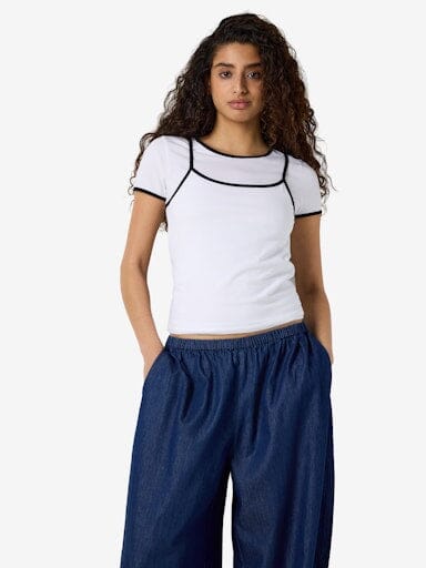 Noisy May - Nmkerry S/S Double Layer Top Tnt/14 - 5175287 Bright White Black T-shirts 