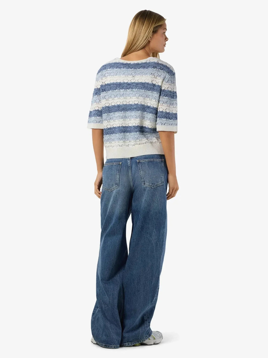 Noisy May - Nmlaika S/S Tie Knit Top Fwd - 4946489 Birch Blue Combination Cardigans 