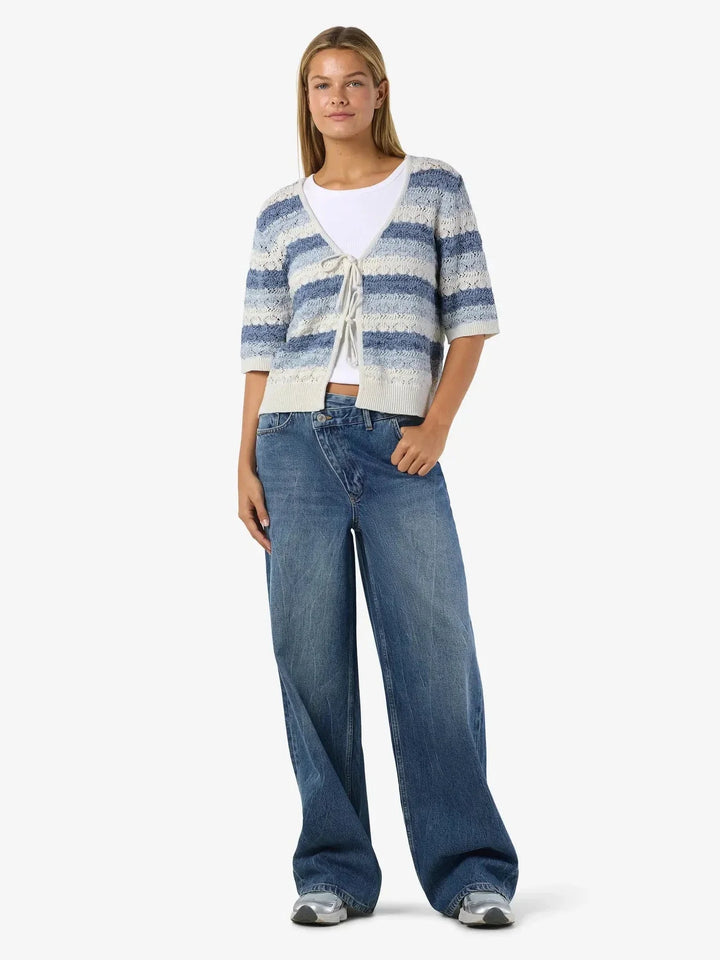 Noisy May - Nmlaika S/S Tie Knit Top Fwd - 4946489 Birch Blue Combination Cardigans 