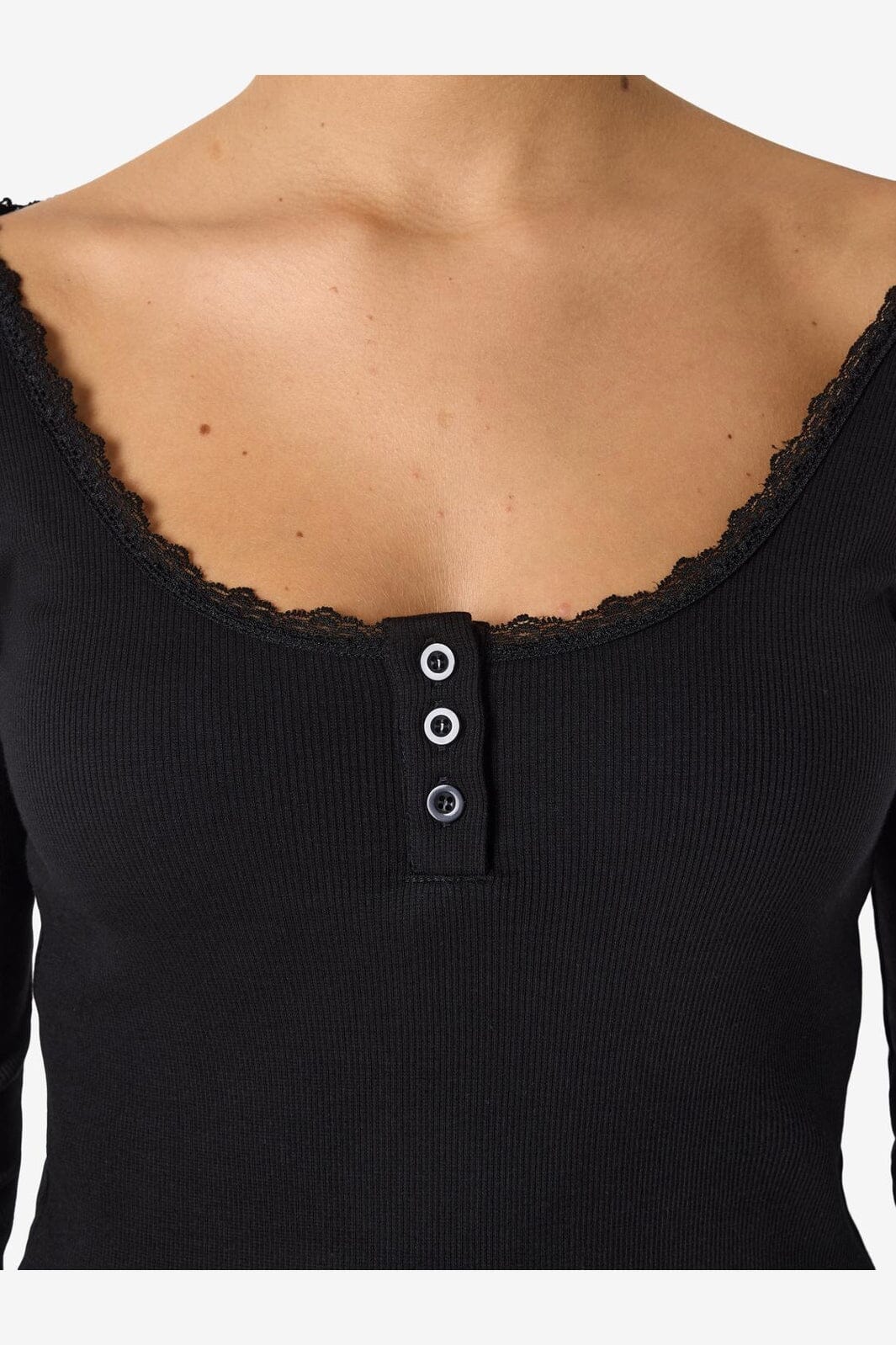 Noisy May - Nmmaya L/S Lace Henley Top - 5024310 Black