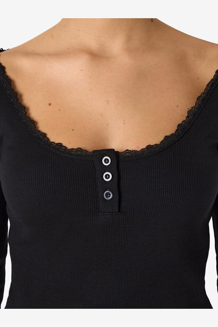 Noisy May - Nmmaya L/S Lace Henley Top - 5024310 Black