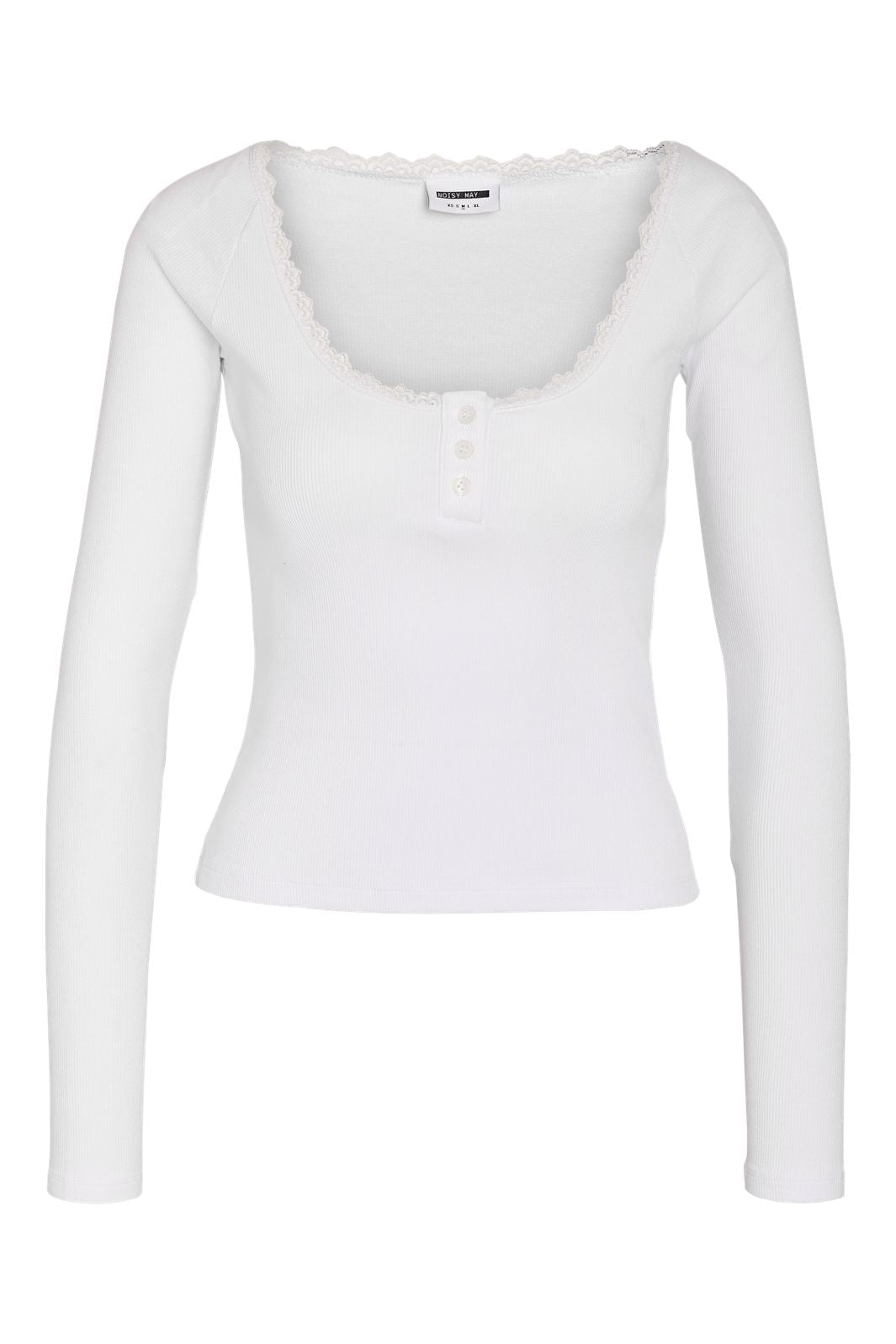Noisy May - Nmmaya L/S Lace Henley Top - 5048368 Bright White