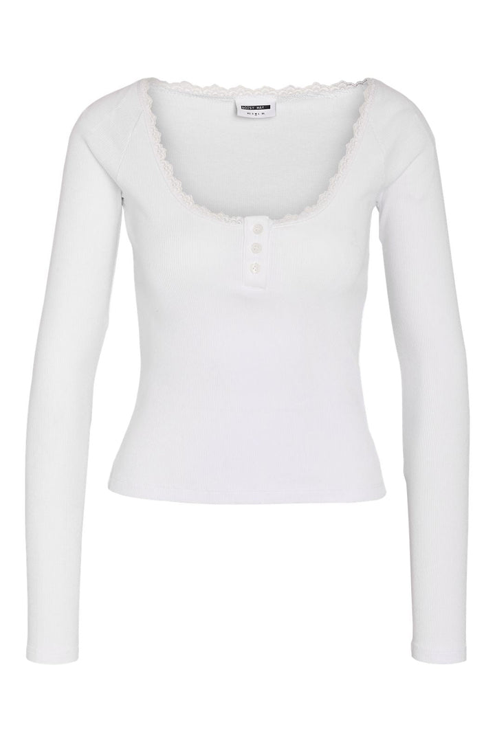 Noisy May - Nmmaya L/S Lace Henley Top - 5048368 Bright White