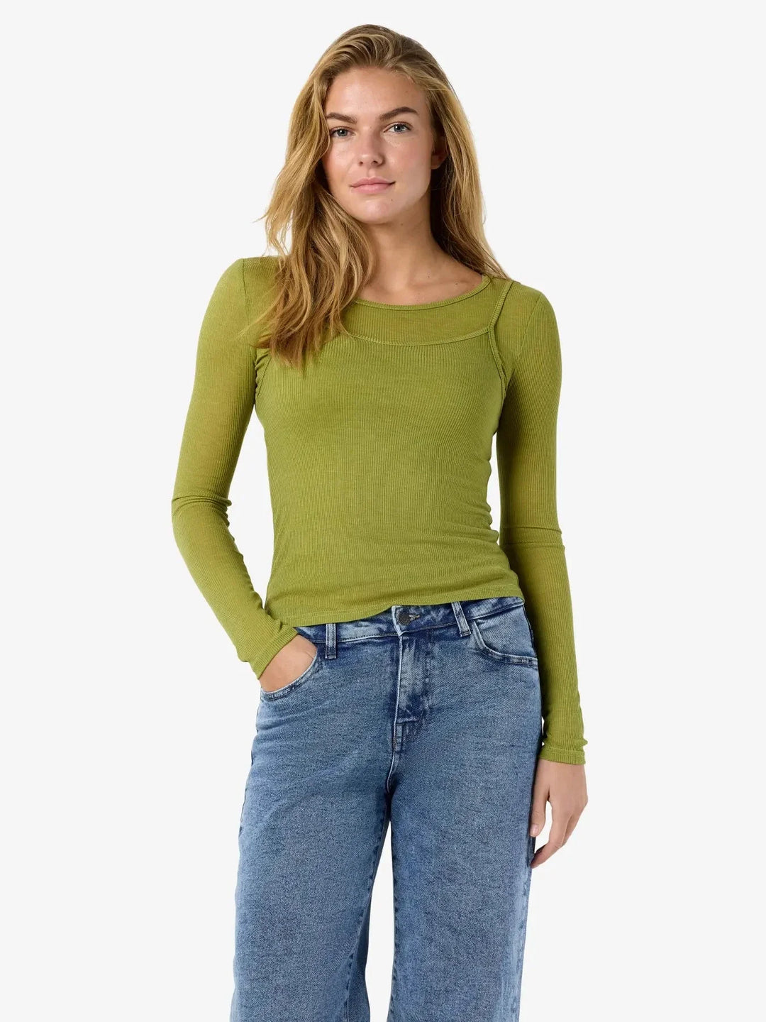 Noisy May - Nmnusa L/S Doublelayer Top - 5144778 Avocado Bluser 