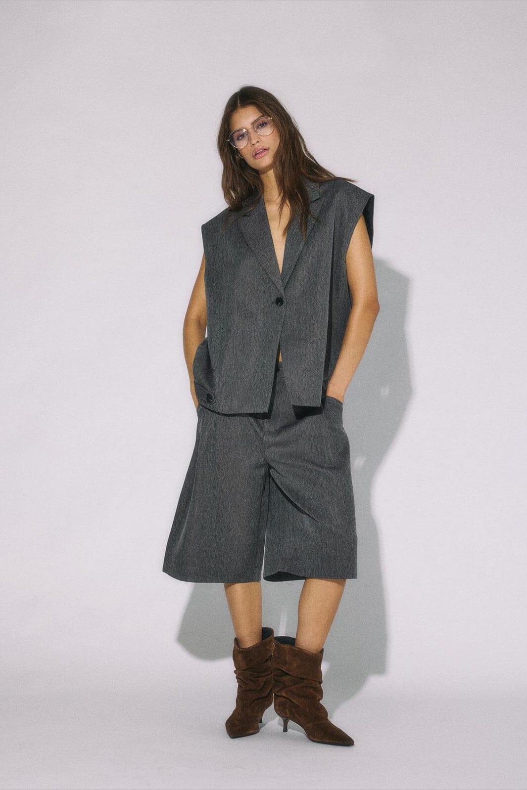 Noisy May - Nmremy S/L Waistcoat Tlr - 5056931 Dark Grey Herringbone