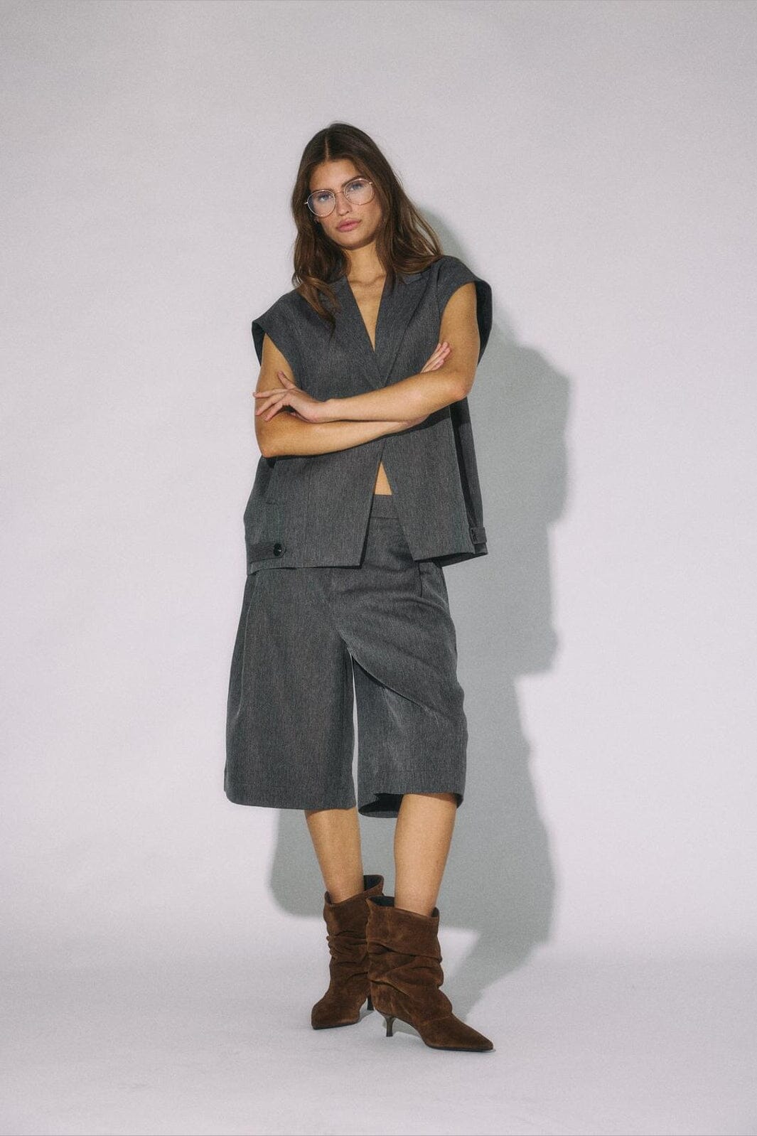 Noisy May - Nmremy S/L Waistcoat Tlr - 5056931 Dark Grey Herringbone