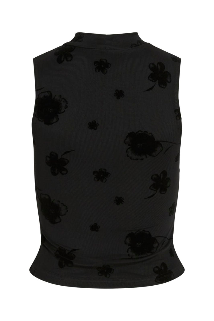 Noisy May - Nmriley Highneck Mesh Flock Top - 5066309 Black Flock Flower