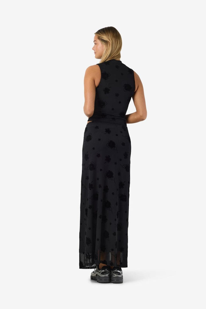Noisy May - Nmriley Highneck Mesh Flock Top - 5066309 Black Flock Flower