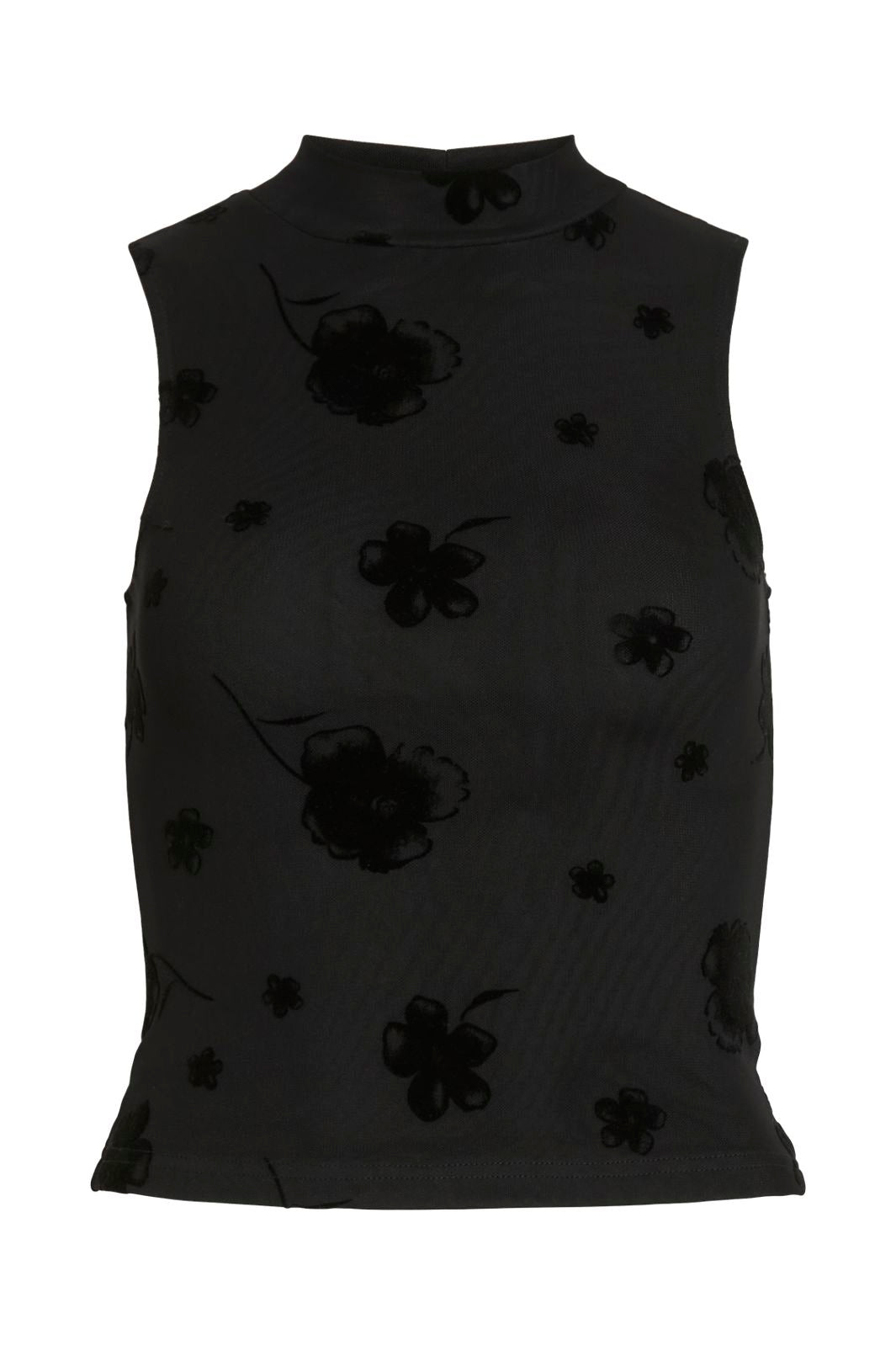 Noisy May - Nmriley Highneck Mesh Flock Top - 5066309 Black Flock Flower