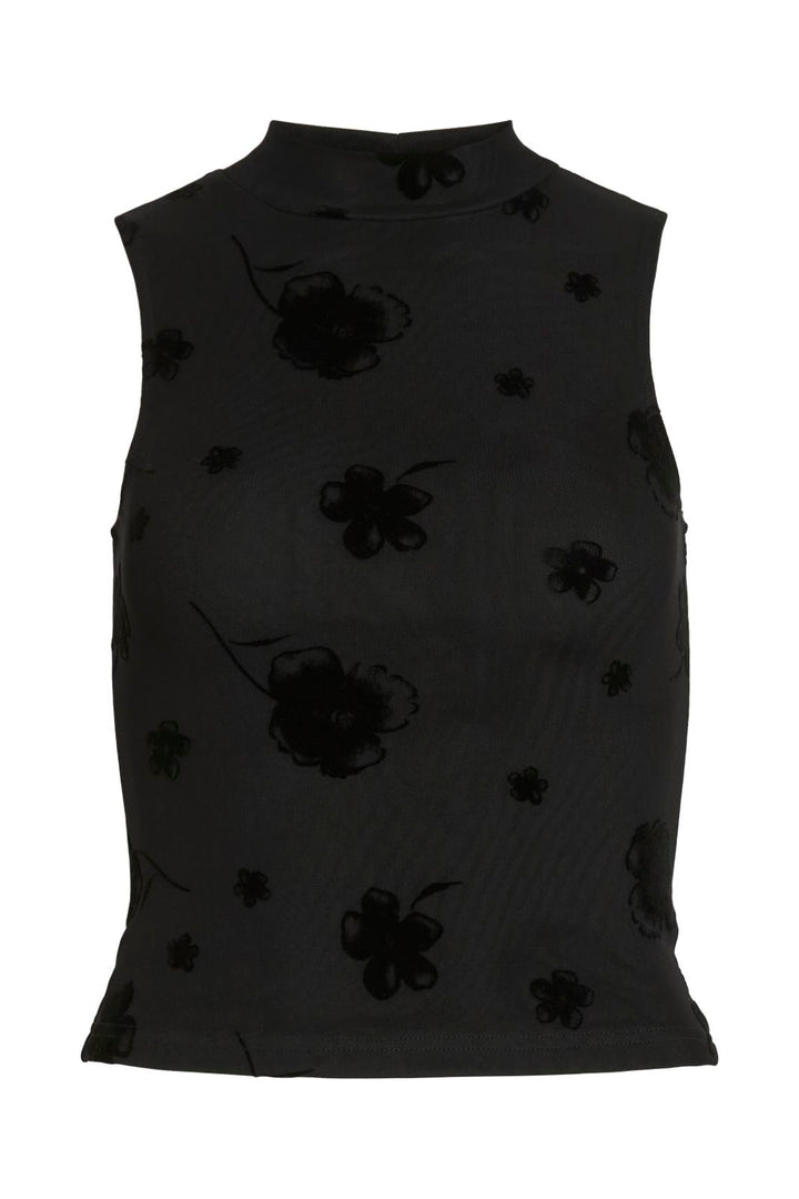 Noisy May - Nmriley Highneck Mesh Flock Top - 5066309 Black Flock Flower