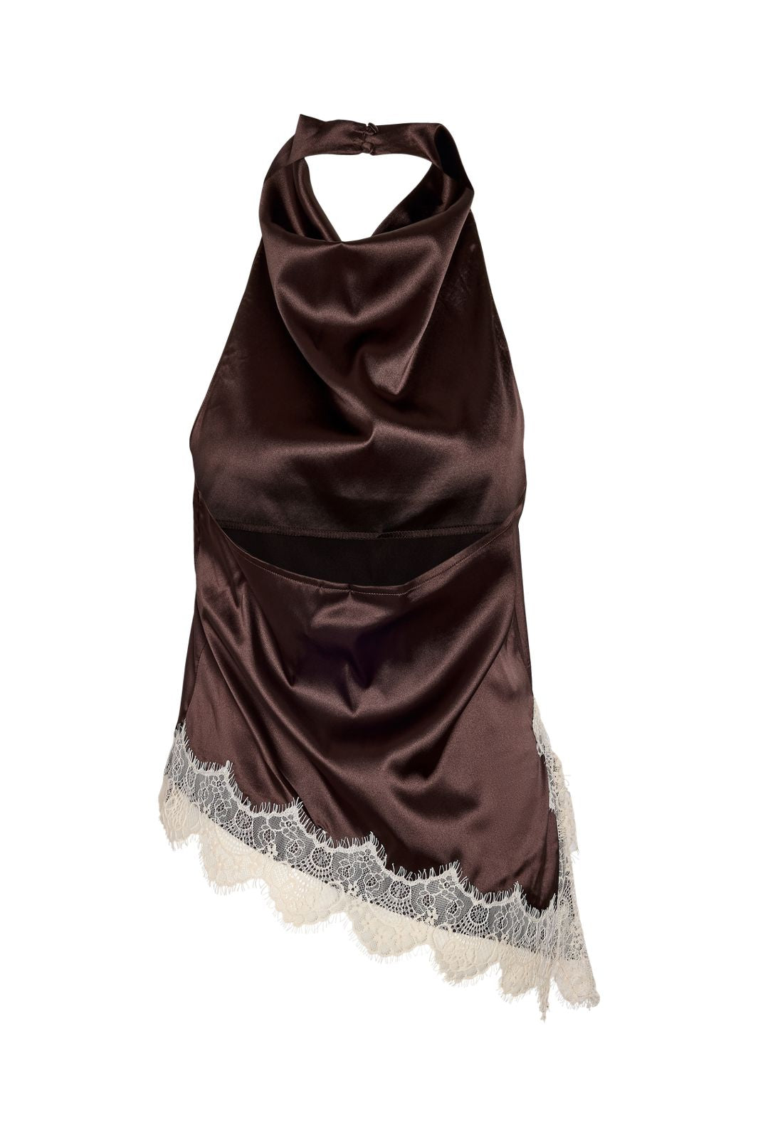 Noisy May - Nmsofie Halterneck Assym Satin Top - 5109581 Chocolate Brown Birch Lace