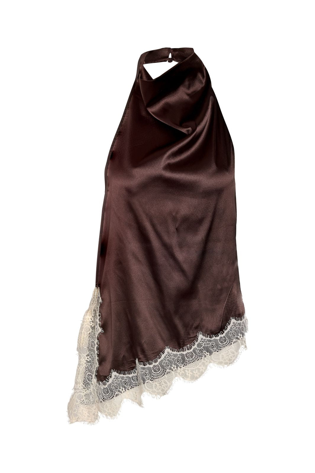 Noisy May - Nmsofie Halterneck Assym Satin Top - 5109581 Chocolate Brown Birch Lace
