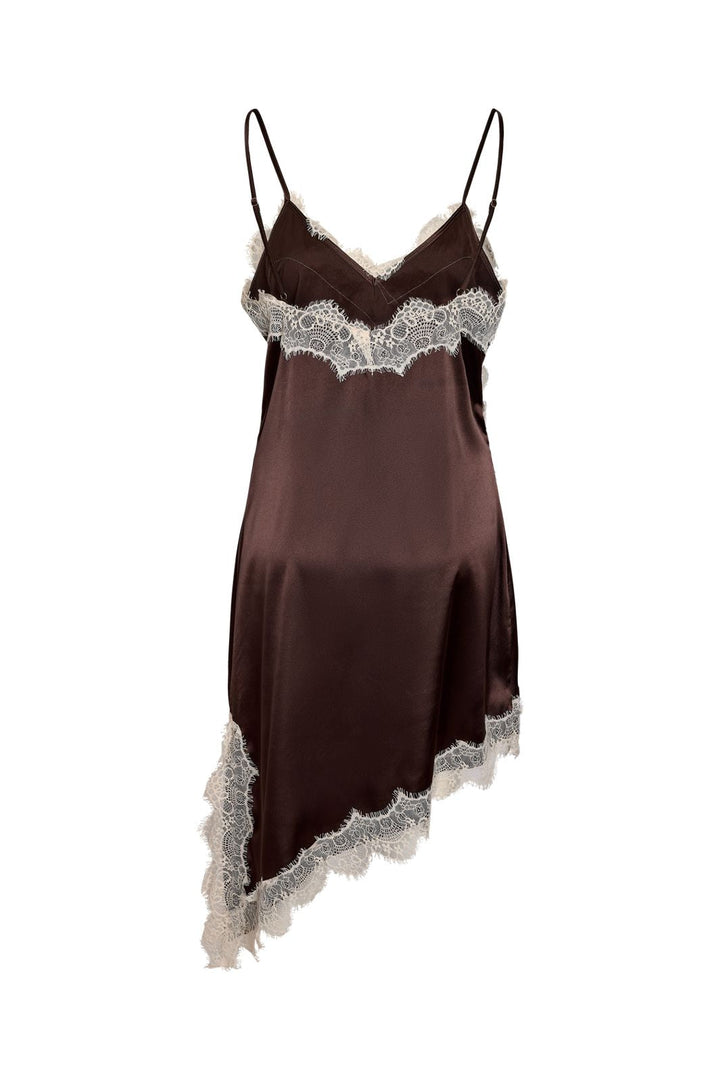 Noisy May - Nmsofie S/L Satin Lace Dress /Tnt8 - 5106053 Chocolate Brown Birch Lace