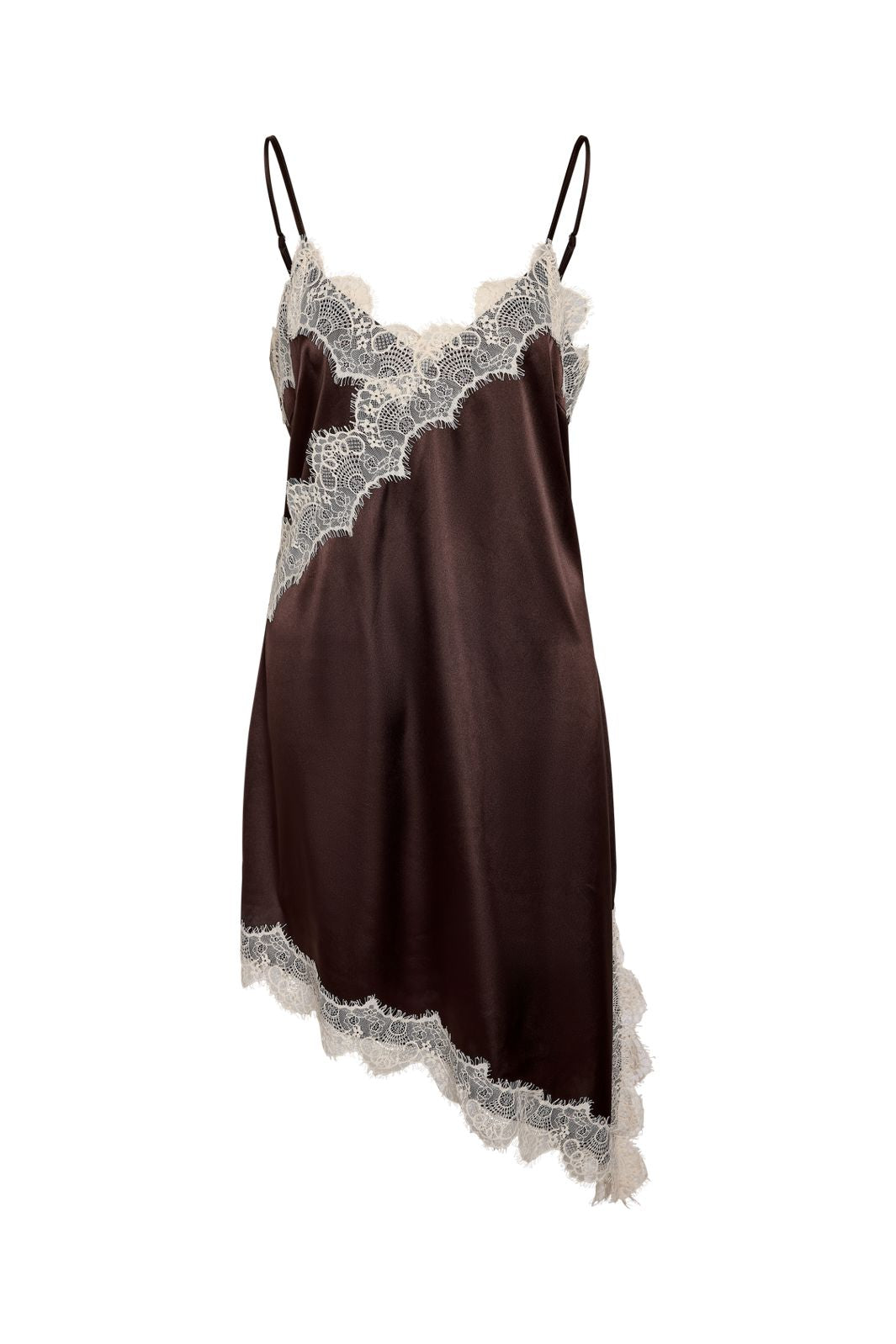 Noisy May - Nmsofie S/L Satin Lace Dress /Tnt8 - 5106053 Chocolate Brown Birch Lace