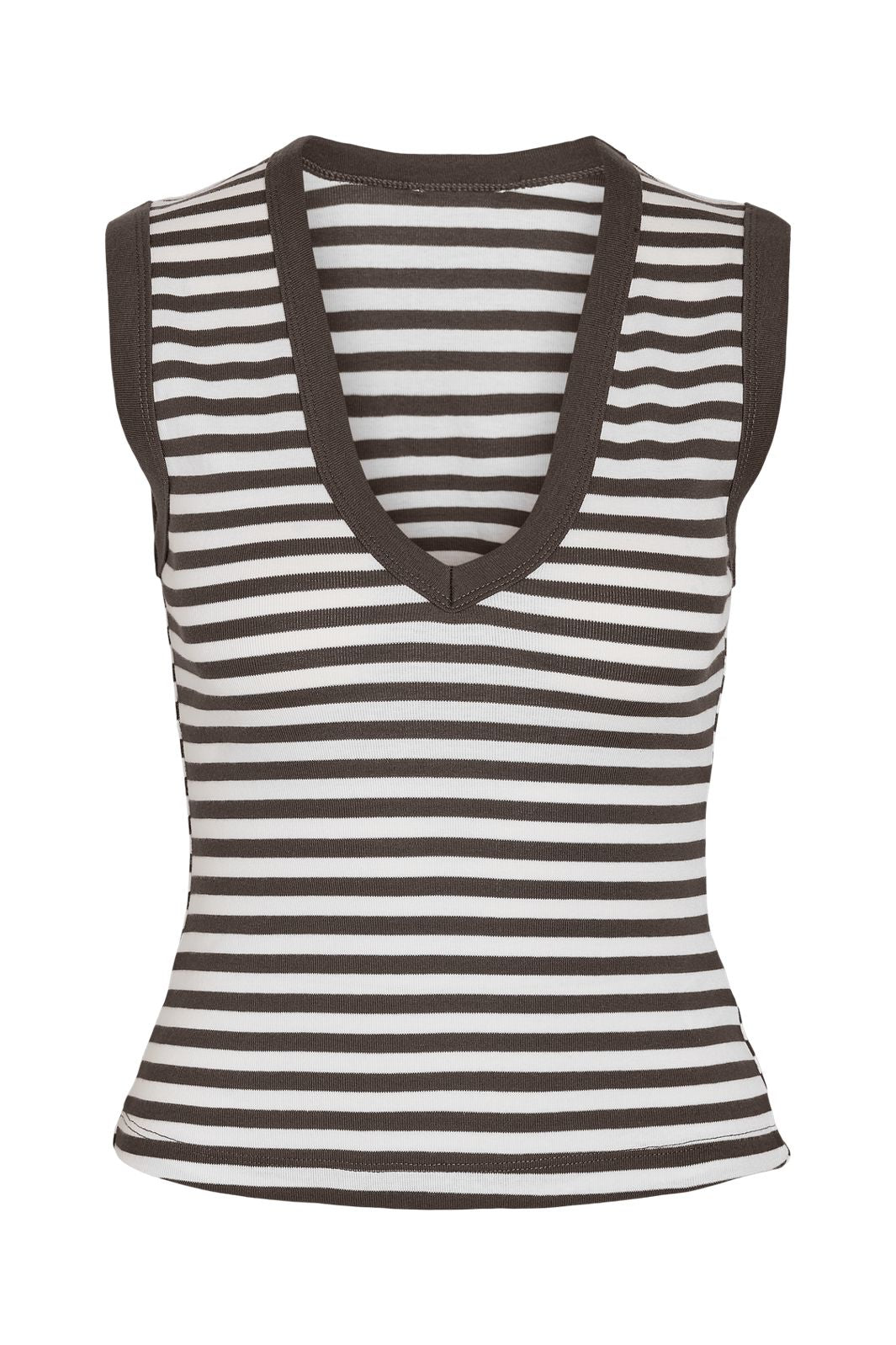 Noisy May - Nmstormi S/L V-Neck Top Tnt/18 - 5212103 Chocolate Brown Bright White