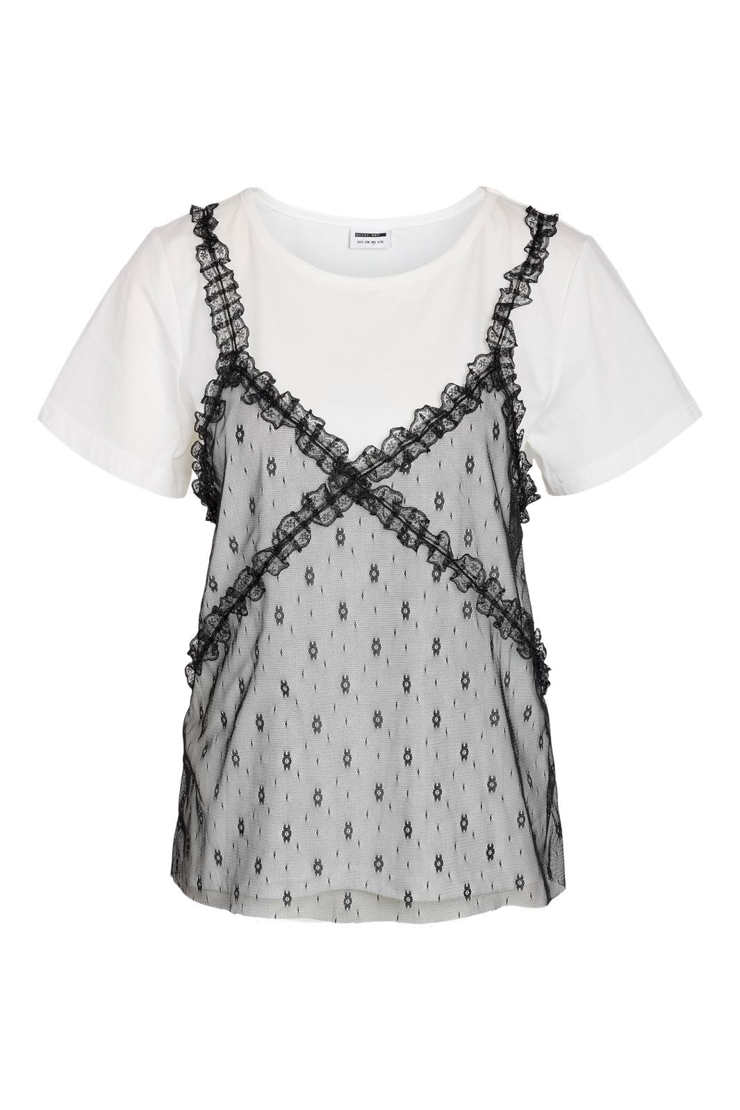 Noisy May - Nmsylvia Nate Fit S/S Lace Tshirt Tnt/15 - 5170273 Snow White Black Lace