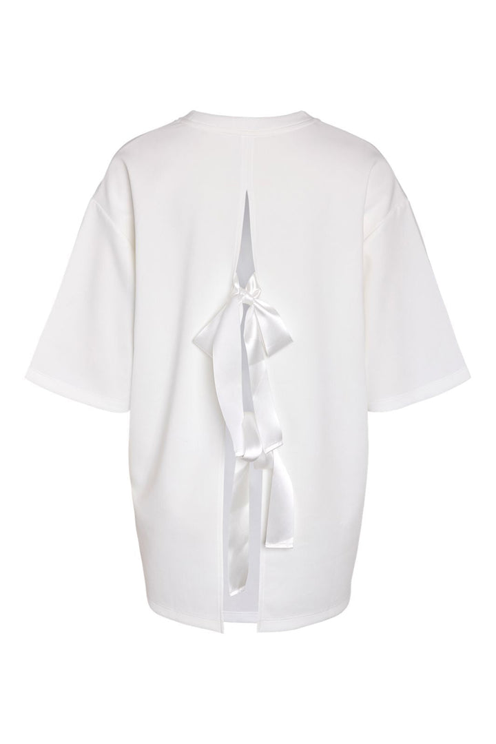 Noisy May - Nmtara S/S Oversize Bow T-Shirt - 5165147 Cloud Dancer White Satin Bow