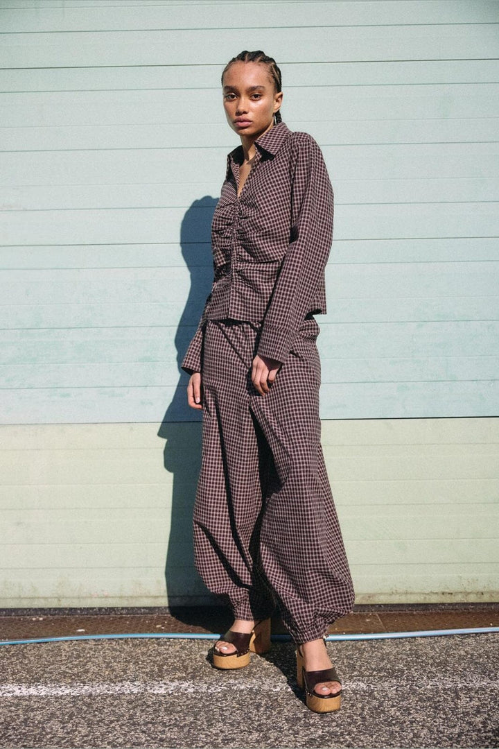 Noisy May - Nmtrix L/S Hook Check Shirt Tnt/17 - 5185486 Chocolate Brown Beige
