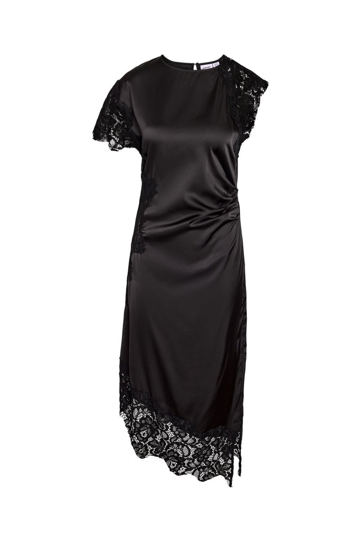 Noisy May - Nmwren S/S Satin Lace Long Dress - 5109587 Black