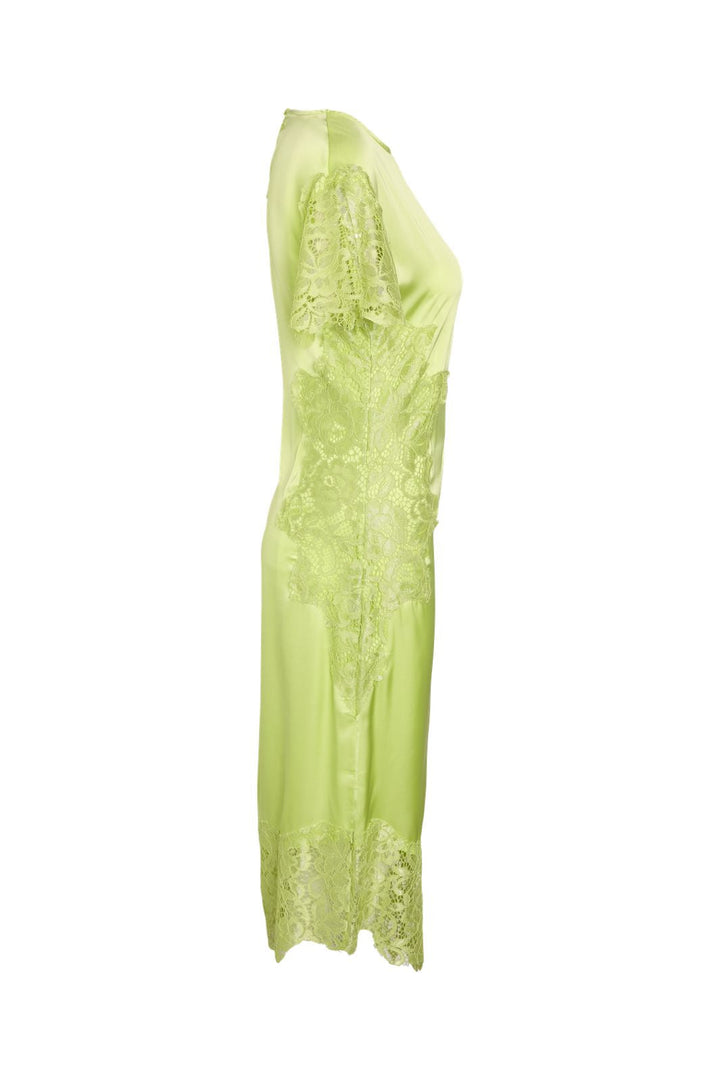 Noisy May - Nmwren S/S Satin Lace Long Dress - 5109589 Daiquiri Green