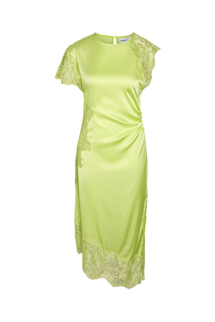 Noisy May - Nmwren S/S Satin Lace Long Dress - 5109589 Daiquiri Green