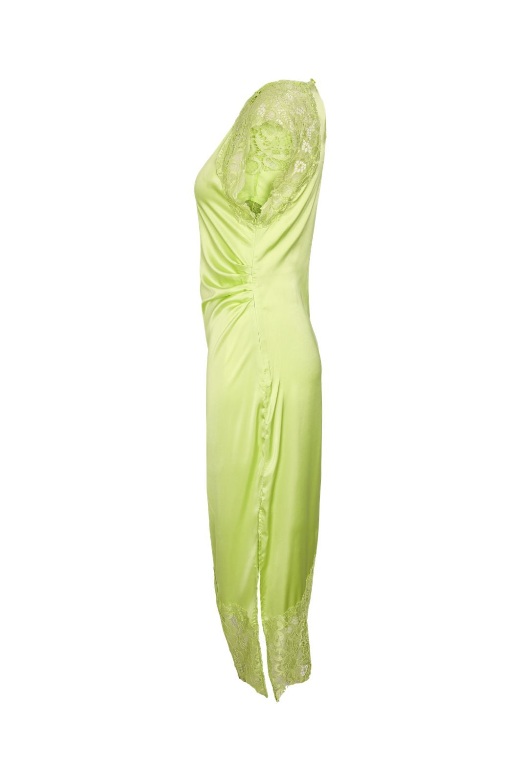 Noisy May - Nmwren S/S Satin Lace Long Dress - 5109589 Daiquiri Green