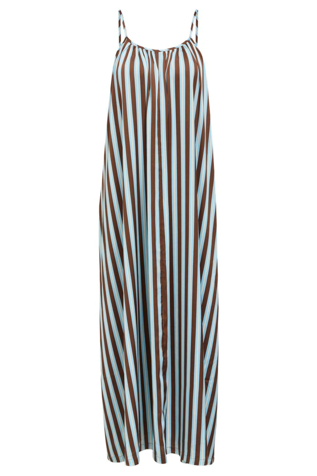 Object - Objaline Lo Maxi Slip Dress - 5145898 Seal Brown Blue/White