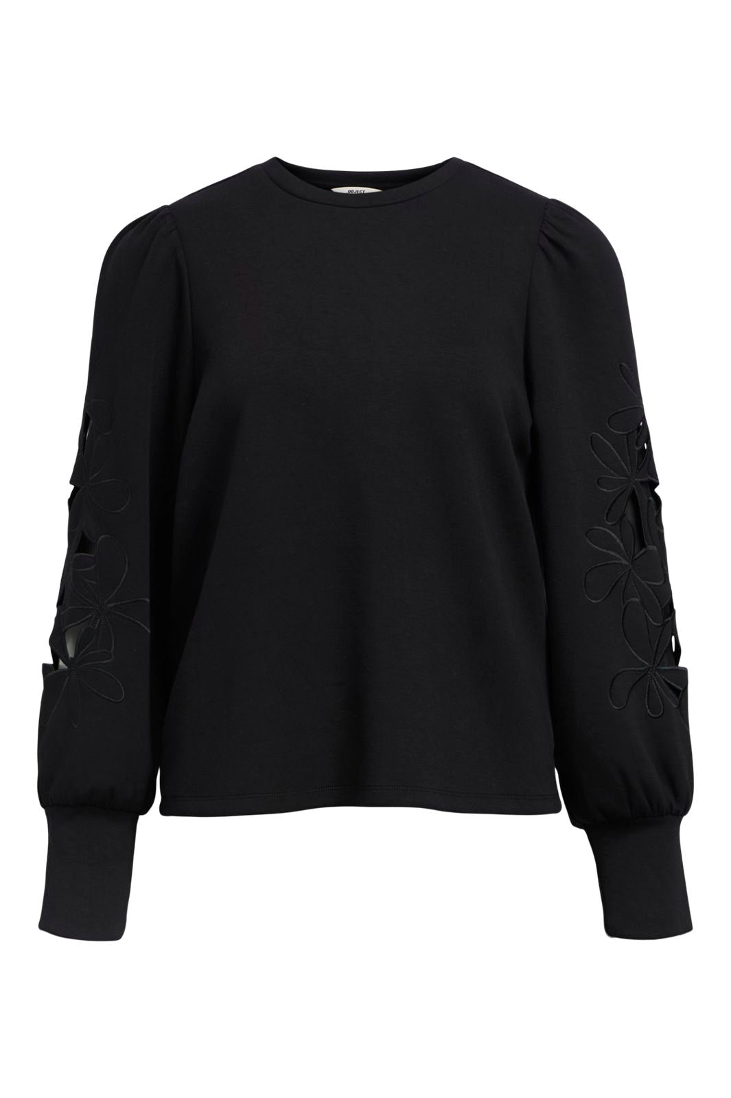 Object - Objandrea Re L/S O-Neck Cutout Top - 4976556 Black Black Embroidery