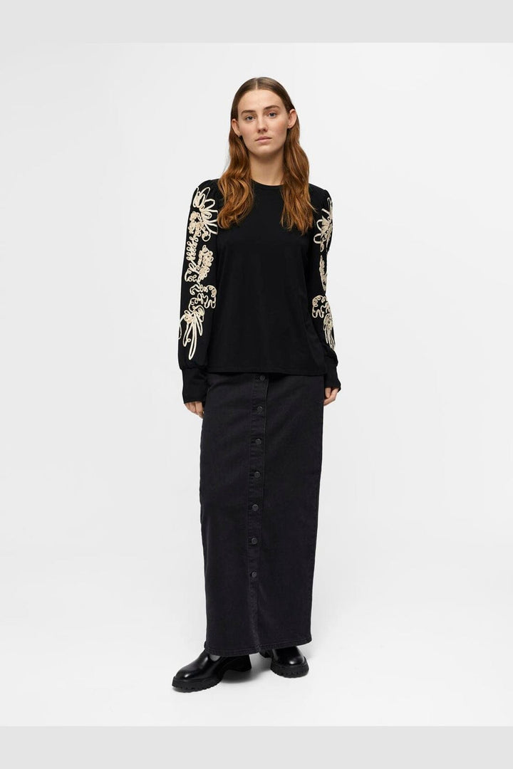 Object - Objcaroline Joana L/S Top - 4582747 Black Sandshell Tape