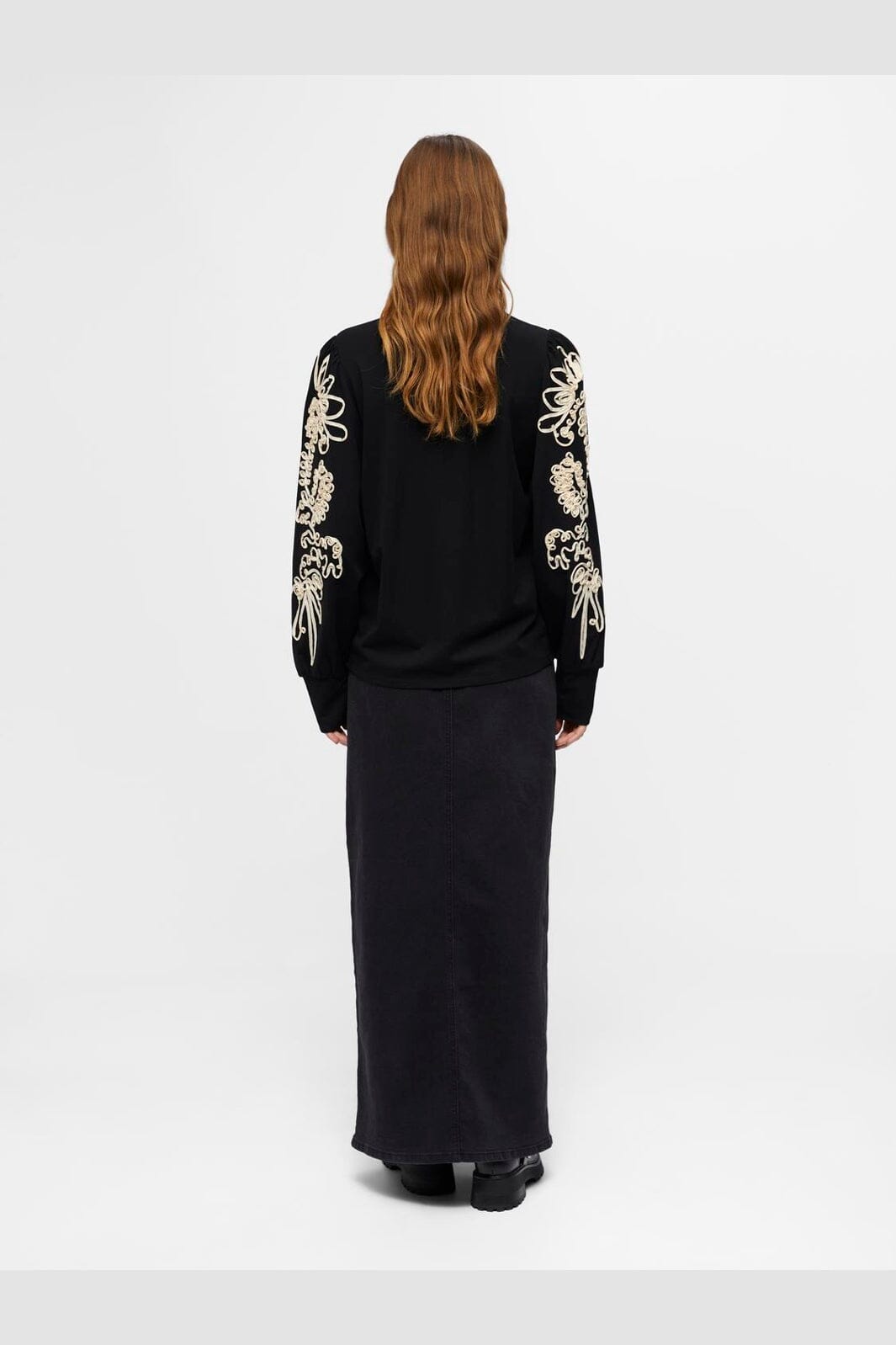 Object - Objcaroline Joana L/S Top - 4582747 Black Sandshell Tape