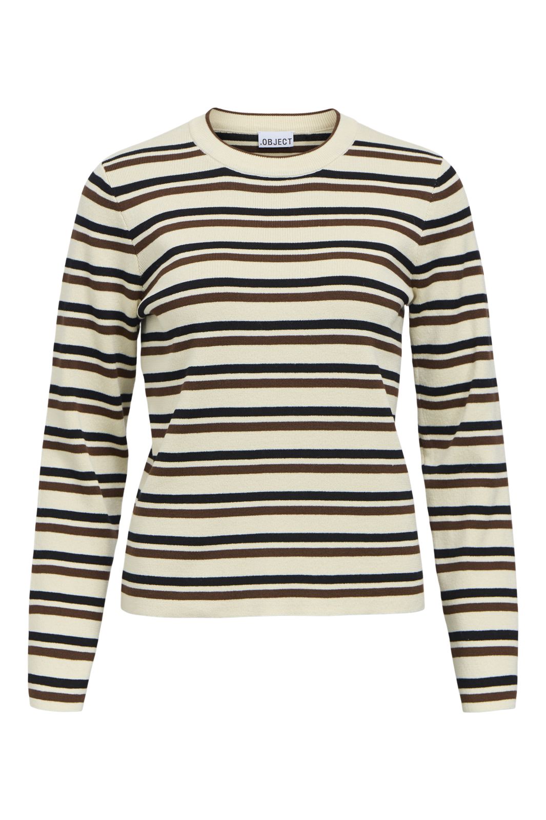 Object - Objester L/S Re Knit Pullover - 5162426 Birch Black + Carafe