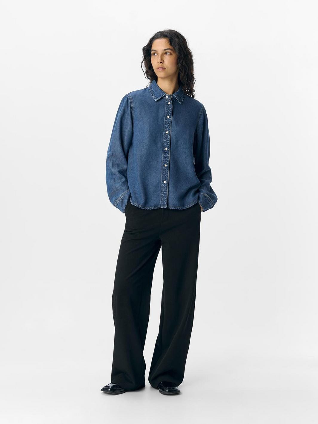 Object - Objframe Lo L/S Shirt - 4789040 Medium Blue Denim
