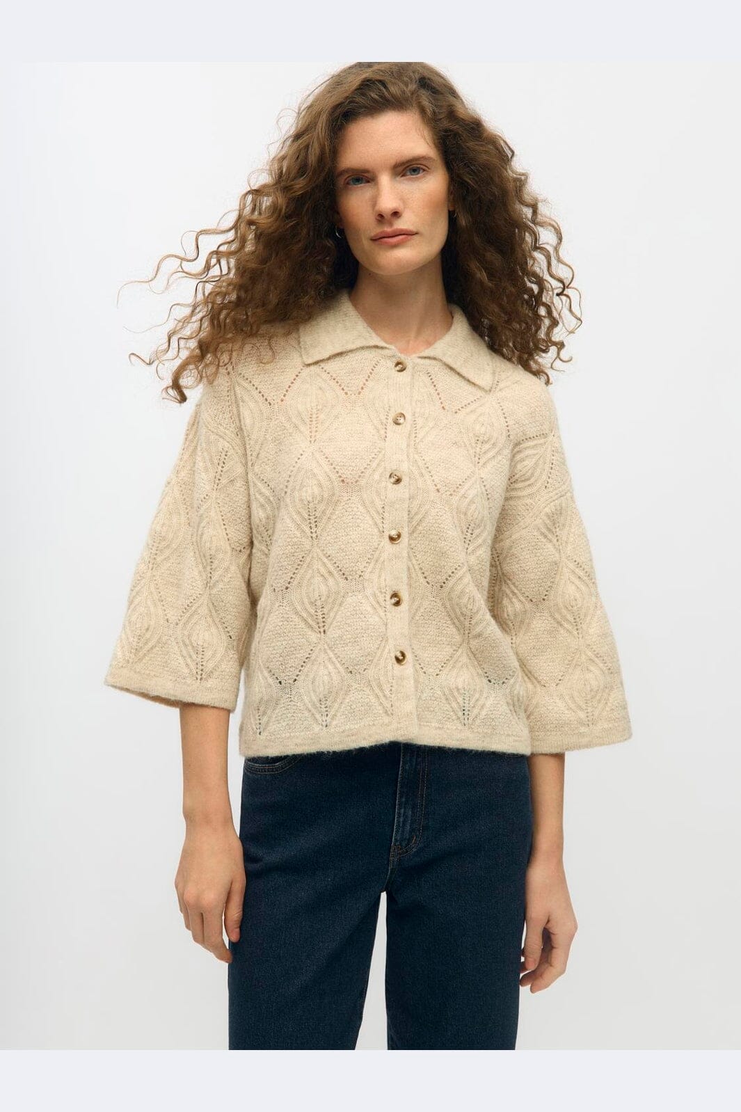 Object - Objkaisa Flora 3/4 Lo Knit Cardigan - 5049309 Birch Melange