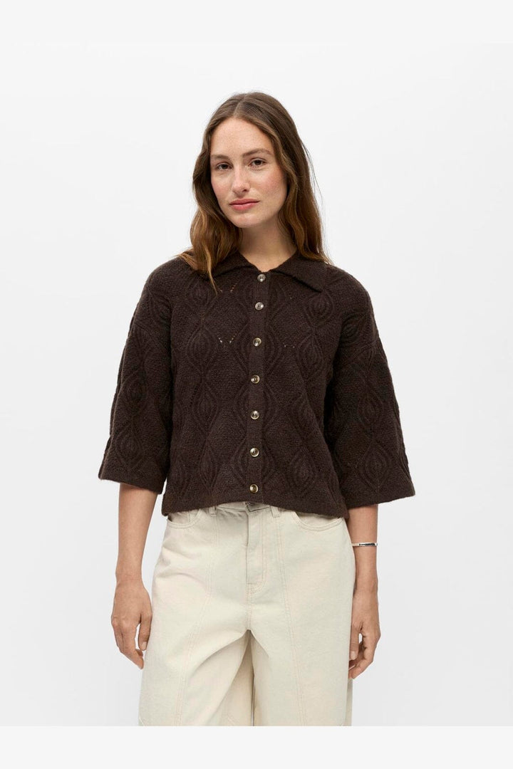 Object - Objkaisa Flora 3/4 Lo Knit Cardigan - 5108699 Seal Brown Melange