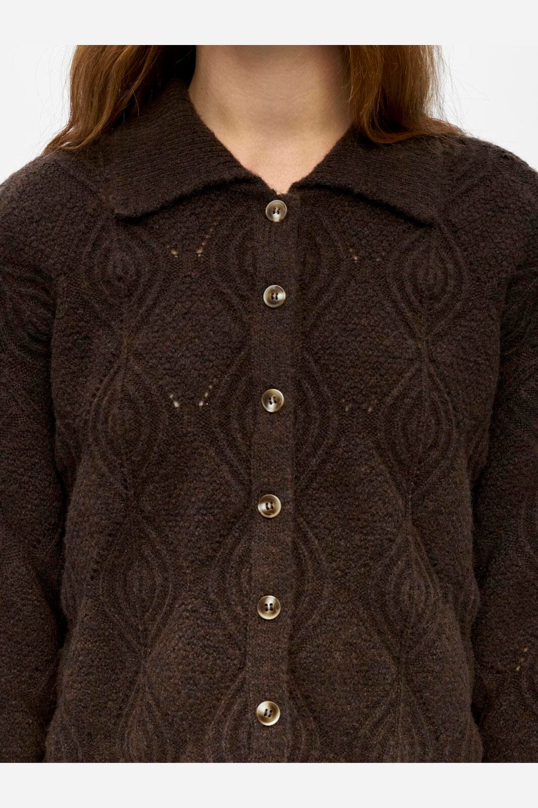 Object - Objkaisa Flora 3/4 Lo Knit Cardigan - 5108699 Seal Brown Melange