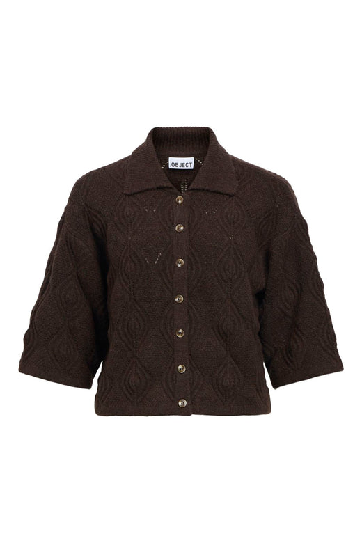 Object - Objkaisa Flora 3/4 Lo Knit Cardigan - 5108699 Seal Brown Melange