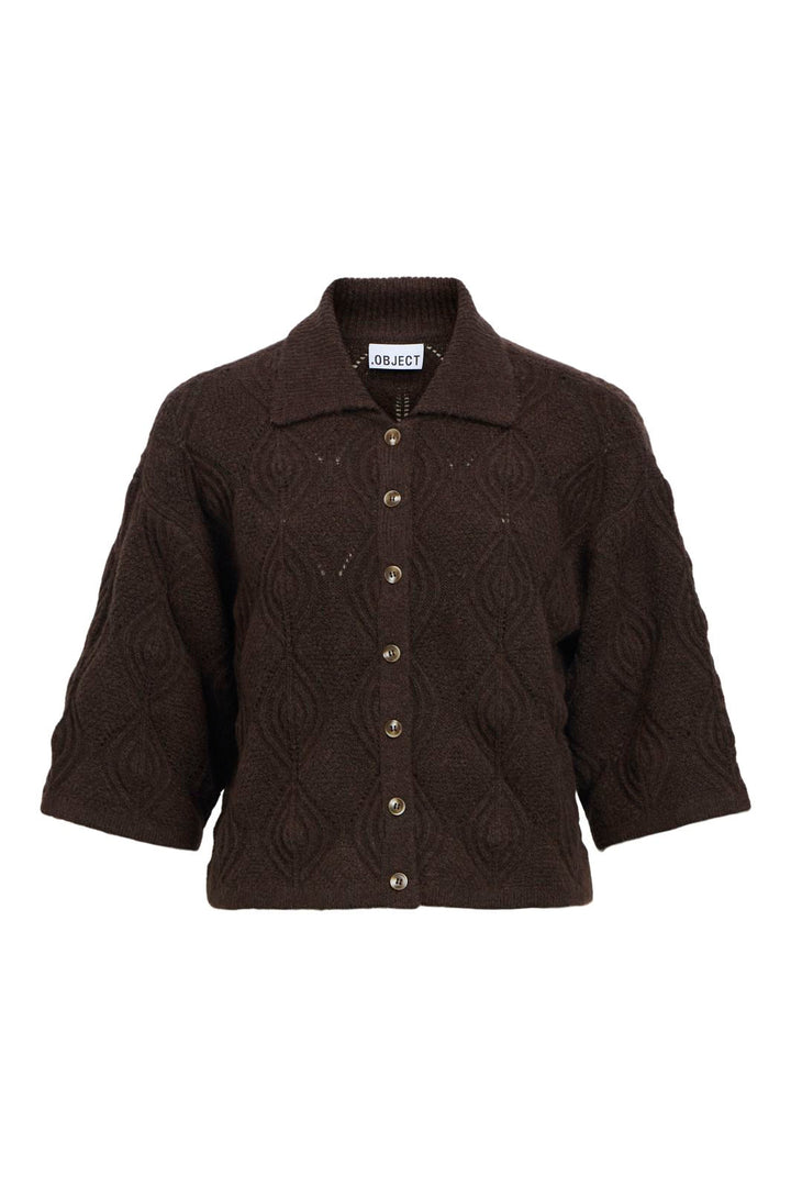 Object - Objkaisa Flora 3/4 Lo Knit Cardigan - 5108699 Seal Brown Melange