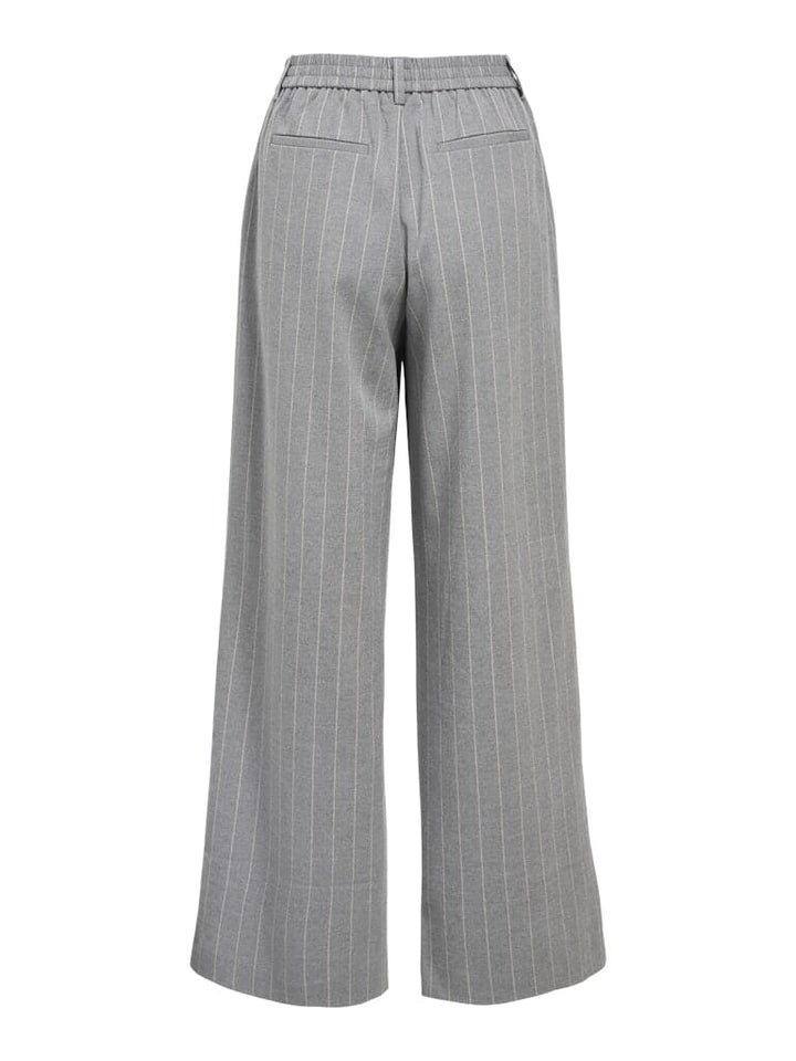 Object - Objlisa Wide Pant - 4800477 Medium Grey Melange Humus Pinstripe Bukser 
