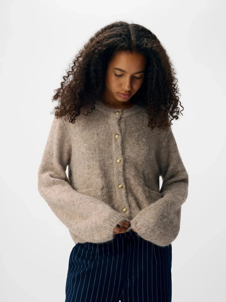 Object - Objsaggia Re L/S Knit Cardigan - 4854325 Humus Melange Cardigans 