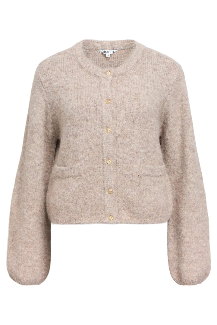 Object - Objsaggia Re L/S Knit Cardigan - 4854325 Humus Melange Cardigans 