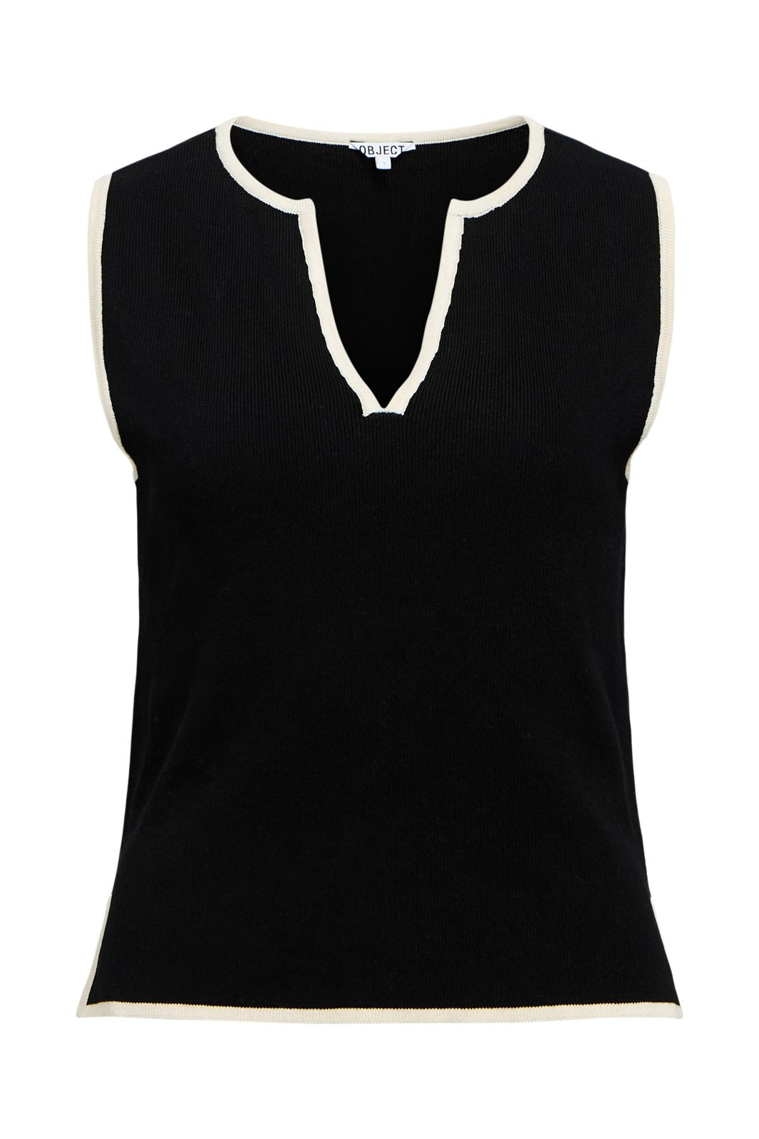 Object - Objviva S/L Re V-Neck Knit Top - 4911665 Black Birch Constrast
