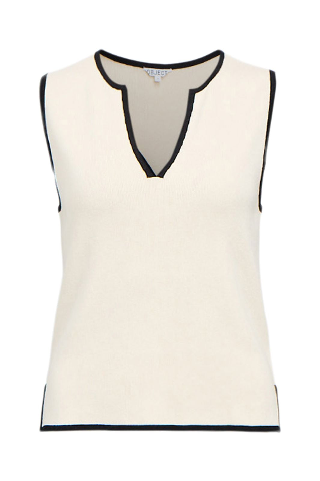 Object - Objviva S/L Re V-Neck Knit Top - 4911667 Birch Black Contrast