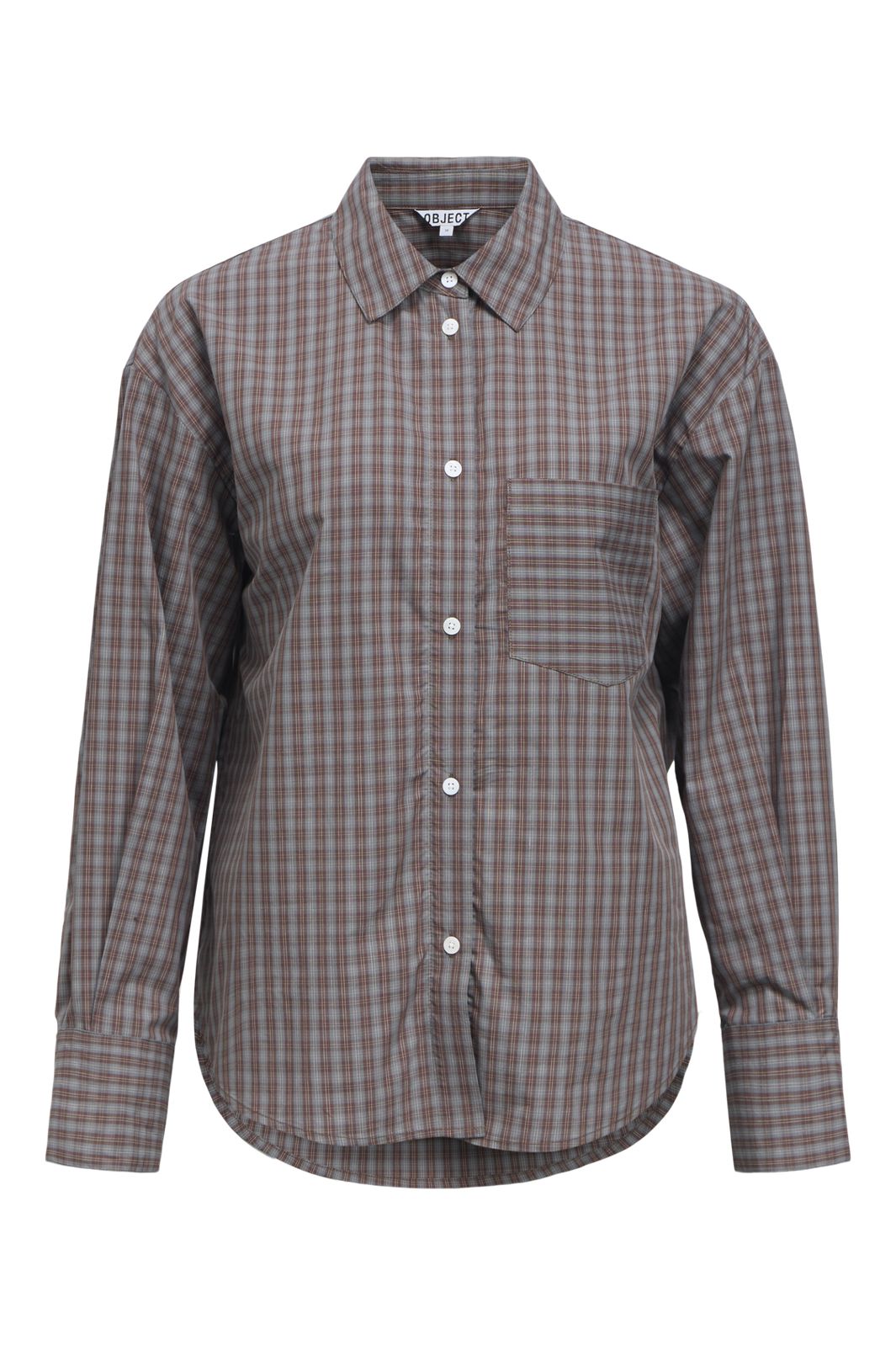 Object - Objzila L/S Re Shirt - 5123582 Grey Brown/White