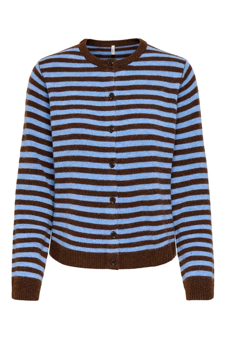 Only - Onlalivia Ls O-Neck Stripe Cardi Knt - 5147496 Coffee Bean Cashmere Blue/Melange