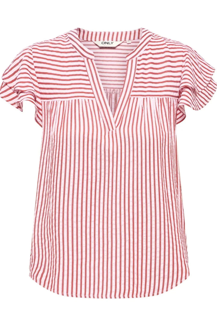 Only - Onlbari Sl Frill V-Neck Top - 5025186 Romance Rose W. Spice Apple Toppe 